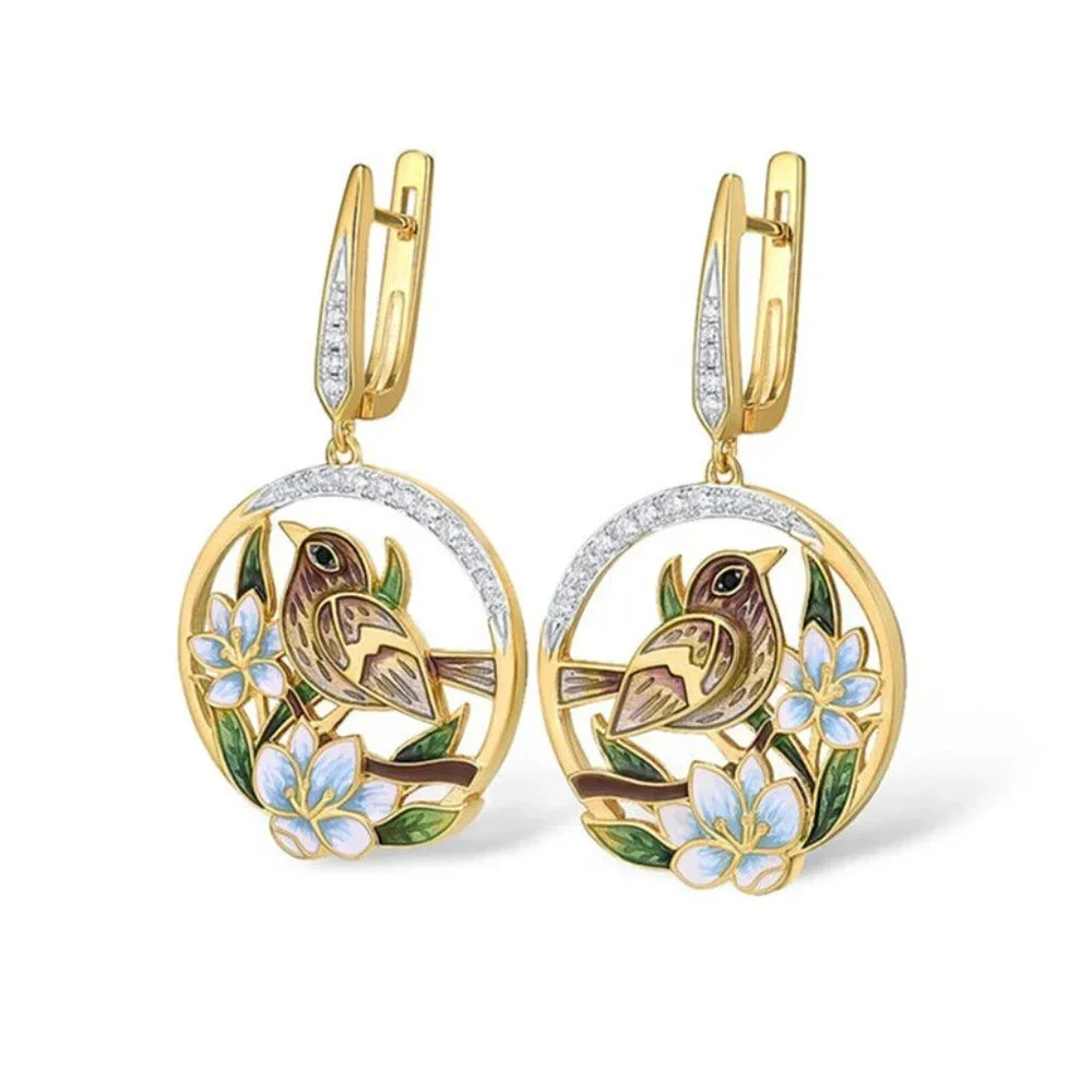 New 18K Gold Over Silver Sim. Diamond Drop Earrings